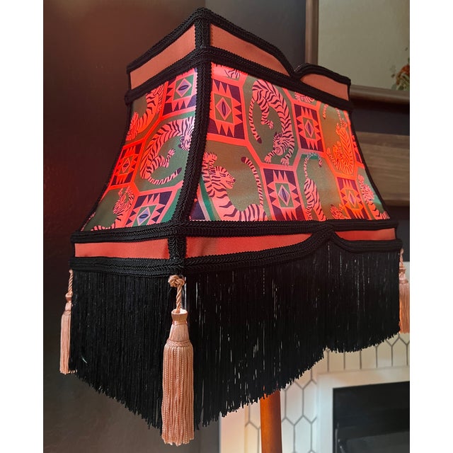 Bohemia Eclectic Vintage Refinished 1960's Tiger Lampshade Bohemian Regency For Sale - Image 4 of 6