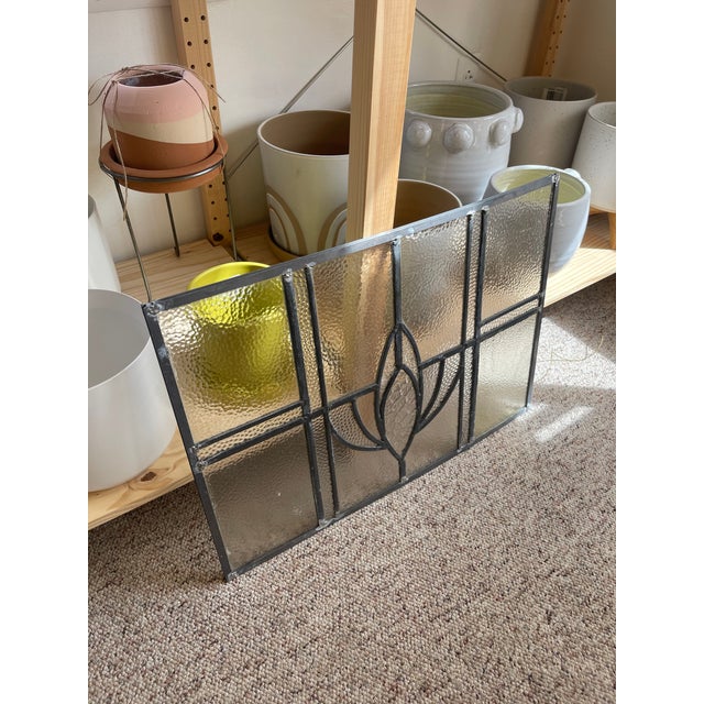 Vintage Leaded Glass Window Panel With Geometric Floral Motif For Sale In Seattle - Image 6 of 9