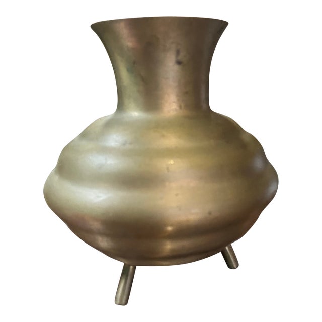 1950s South American Solid Brass Footed Minimalist Style Vase For Sale