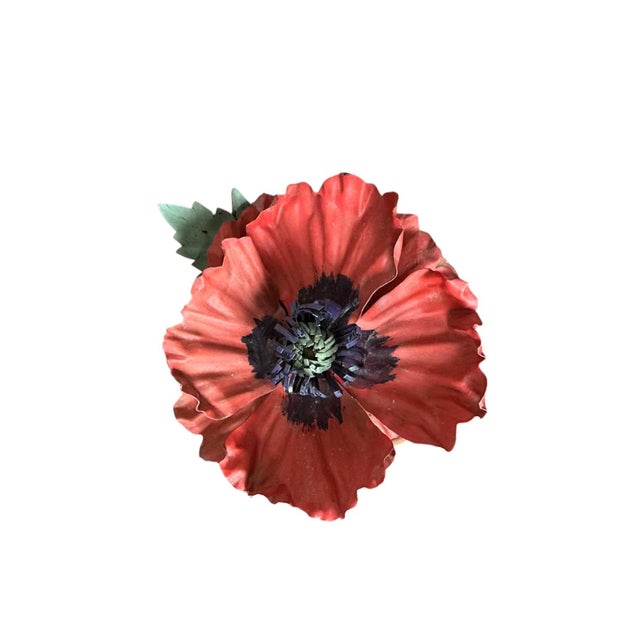 Mid 20th Century Vintage Potted Tole Red Poppy Flower / Floral Arrangement by Artist Helen Hornberger in an Antique Terracotta Pot For Sale - Image 5 of 8