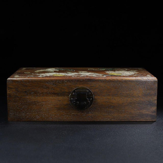 Vintage Chinese Huali Rosewood Box | Mother-of-Pearl Inlaid Bird & Flower Motif For Sale - Image 4 of 10
