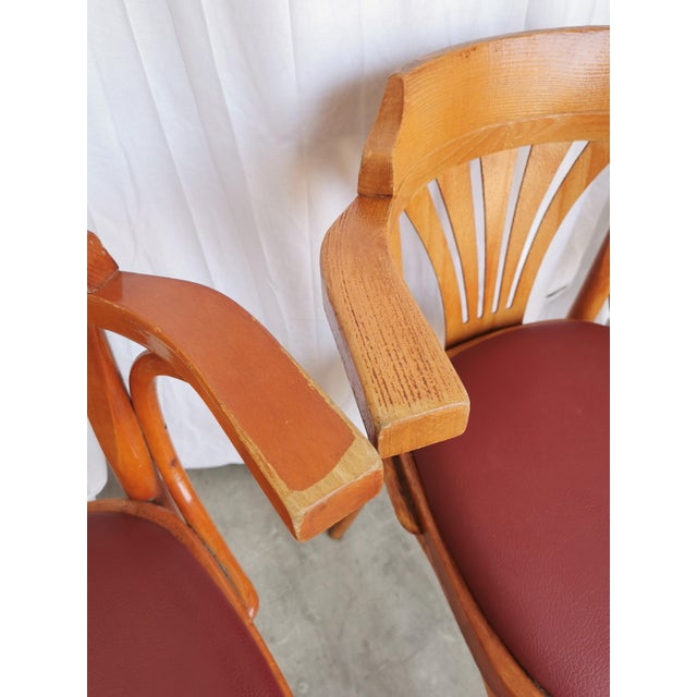 Bentwood Dining Chairs in Red Faux Leather, 1970s, Set of 3 For Sale - Image 4 of 18