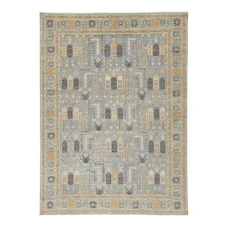 Contemporary Khotan Blue Wool Rug With Allover Geometric Design For Sale