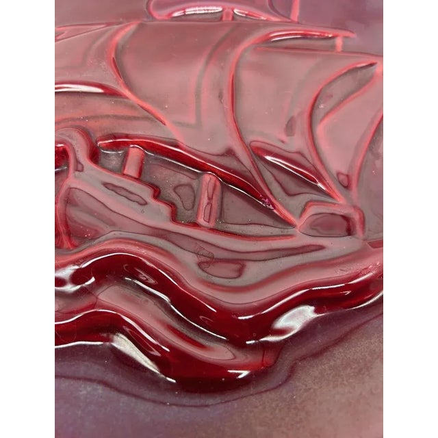 Mid-Century Modern Large Ceramic Dish with Boat Decor from Vallauris, 1950s For Sale - Image 3 of 9