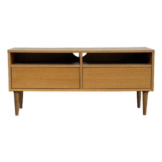 Vintage Danish Modern Oak Media Console / Low Tv Stand With Drawers For Sale