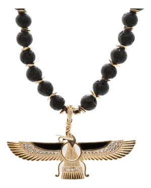 Guidance Faravahar Symbol Pendant Black Beaded Necklace