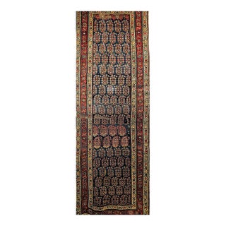 19th Century Persian Bidjar Runner, Hand-Knotted Wool, Allover Paisley Pattern, Blue & Red, 3x9 For Sale