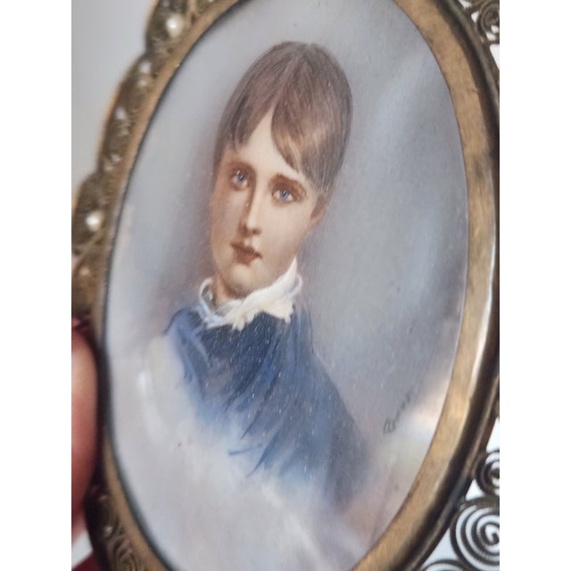Antique Painting Portrait Encased in Fillagree Frame With Pearl Embellishments For Sale - Image 4 of 10