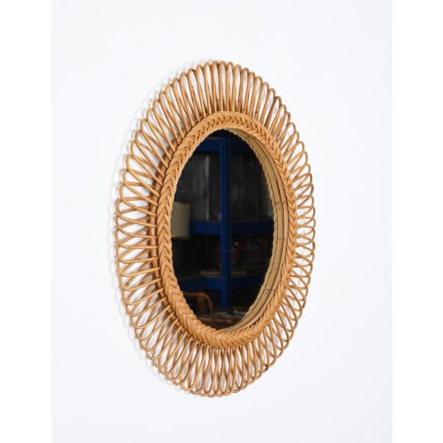 Mid-Century Italian Bamboo and Wicker Round Mirror by Franco Albini, 1960s For Sale - Image 11 of 13