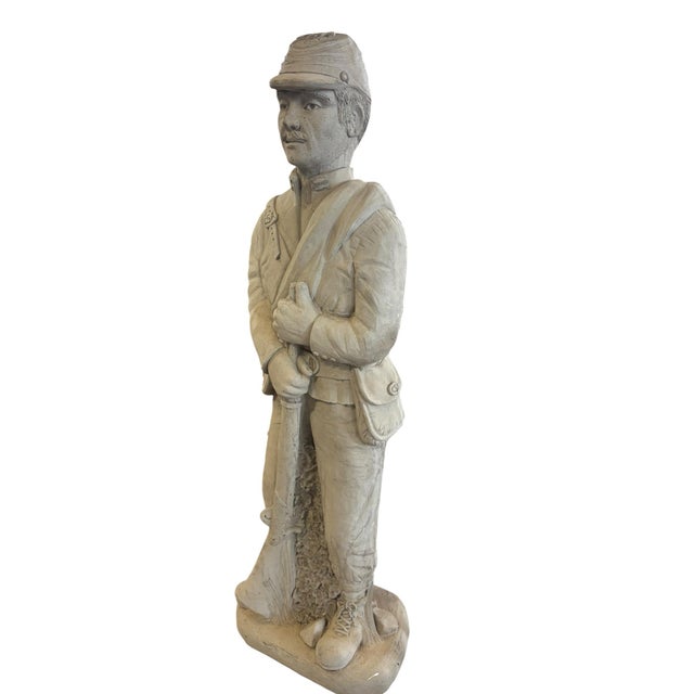 American Vintage Cast Stone Civil War Soldier Garden Statue With Rifle, 44” Sculpture For Sale - Image 3 of 9