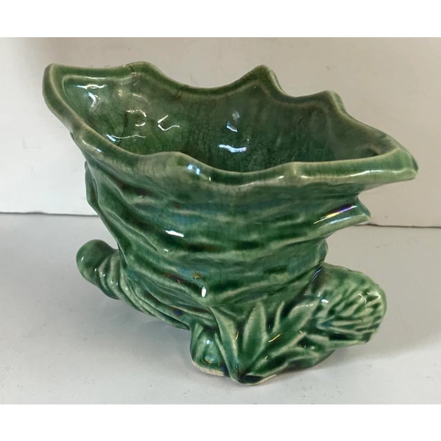 Vintage McCoy Green Ceramic Cornucopia & Pinecone Planter For Sale In Dallas - Image 6 of 9