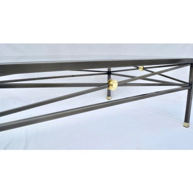 1980's Design Institute of America # 84349 brushed Gunmetal Gray cocktail / coffee table with classic X form design...