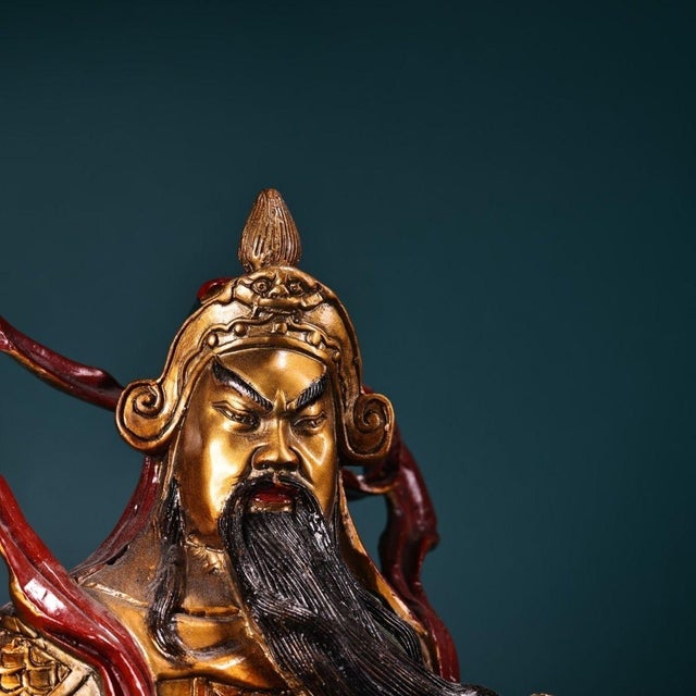 Bronze Late 19th Century Polychrome Bronze Guan Gong Statue, Warrior Figure, 5kg For Sale - Image 8 of 9