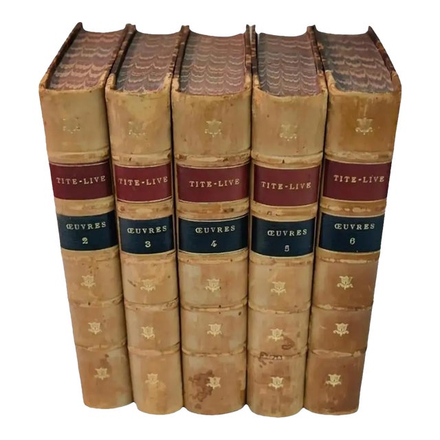 Circa 1818 Antiquarian French Leather Books- Set of 5 For Sale