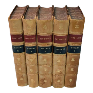 Circa 1818 Antiquarian French Leather Books- Set of 5