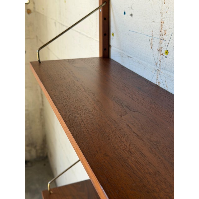 Wood Vintage Cado Teak Wall-Mounted Shelving System With 3 Adjustable Shelves – Danish Modern Mid-Century Wall Unit For Sale - Image 7 of 10