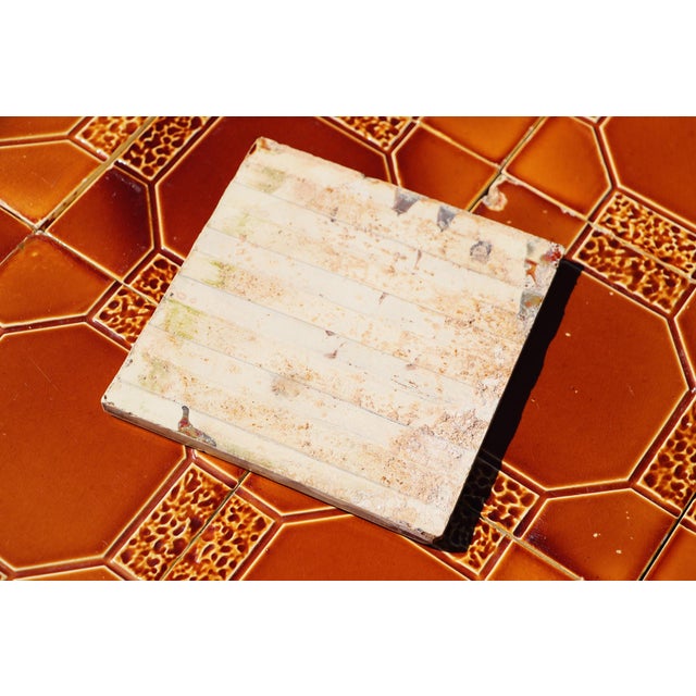 1910s Portuguese Art Deco Glazed Tiles Set of 30 Large Amber Brown Geometric Antique For Sale - Image 18 of 18