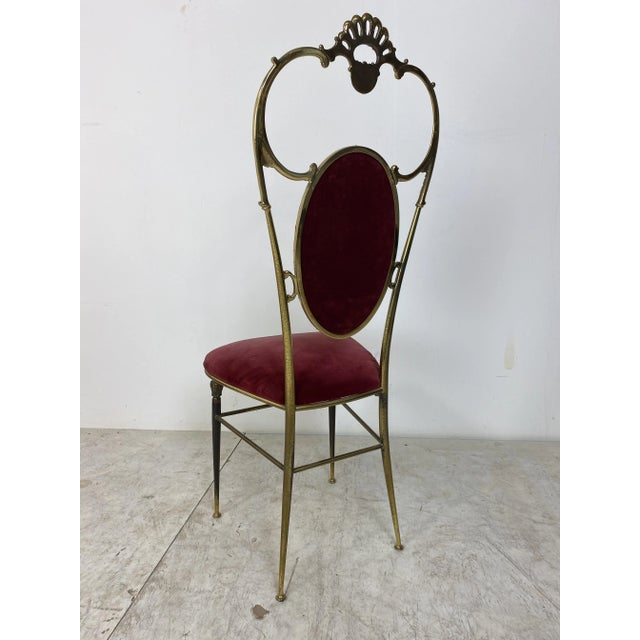 Metal Vintage Regency Style Brass and Red Velvet Chair, 1950s For Sale - Image 7 of 9