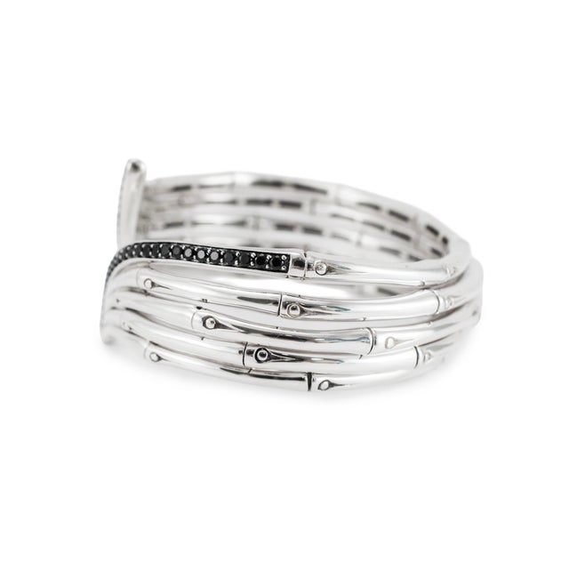 Modern John Hardy Bamboo 925 Silver 1.40ctw Black Sapphires Flex Cuff Bangle Bracelet For Sale - Image 3 of 9