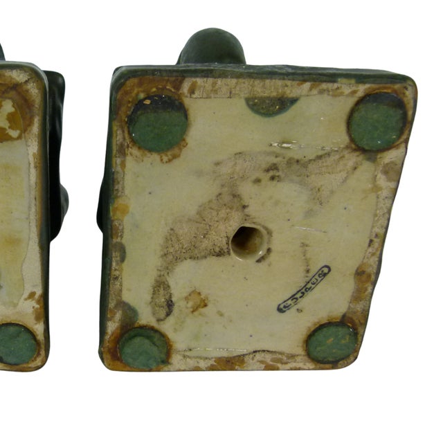 Black Vintage Egyptian Revival Bookends Hallmarked Fulper . Matte Black Stoneware Art Pottery . 20s Art Deco For Sale - Image 8 of 12