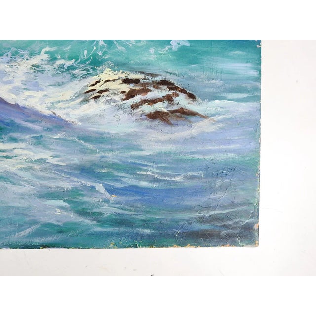 Vintage Mid 20th Century Rocky Seascape Painting For Sale - Image 4 of 8