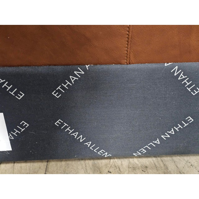 Animal Skin Ethan Allen Tufted Brown Leather Upholstered Queen Size Bed Frame For Sale - Image 7 of 15