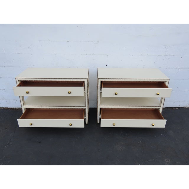 Bernhardt Hollywood Regency Bonded Leather Large Nightstands Chests a Pair 6660 For Sale - Image 10 of 18