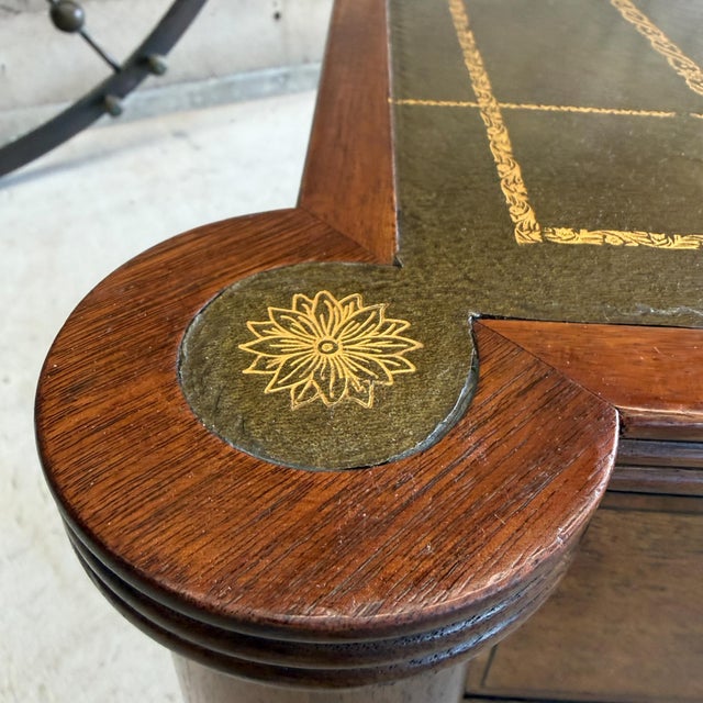 Brass Vintage Baker Furniture Mahogany Tooled Leather Partners Desk English Regency For Sale - Image 8 of 18