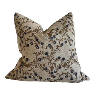 Custom Hand Block-Printed Linen Pillow For Sale
