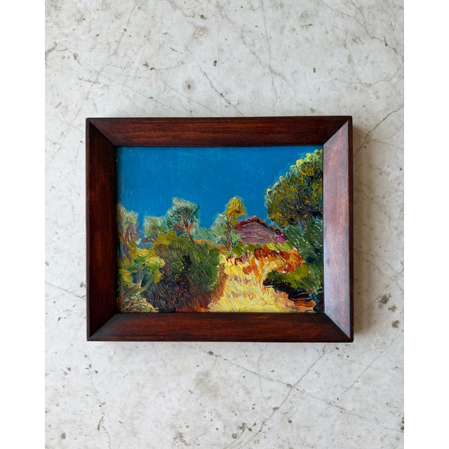 20th Century Framed Oil on Panel Abstract Landscape Scene from Paris An intriguing Fauvist style work with bold colors and...