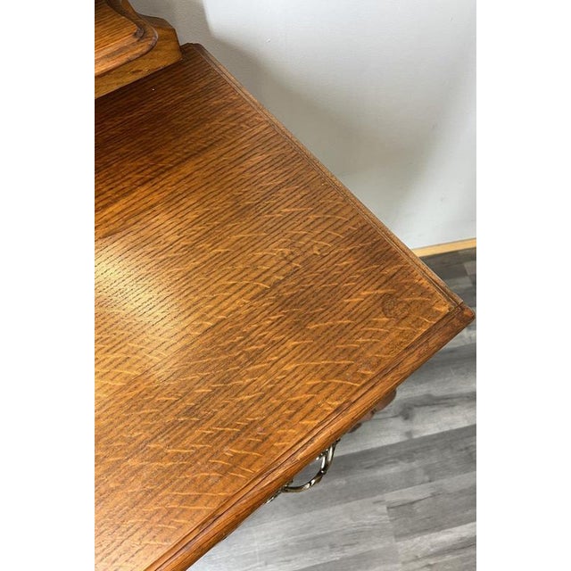 Metal Vintage French Louis Style Oak Dressing Table with Mirror For Sale - Image 7 of 15