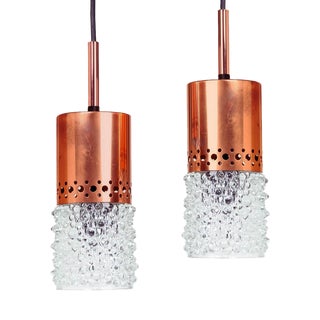 Copper and Bubble Glass Pendant Lights from VEB Narva Leuchten, 1970s, Set of 2 For Sale