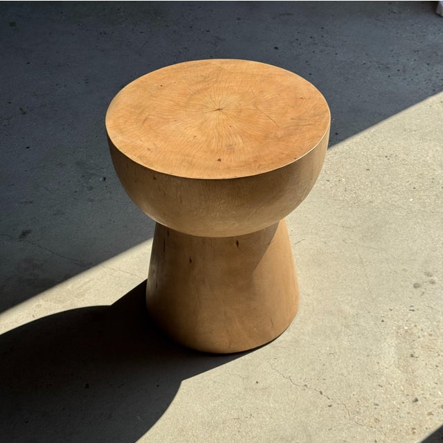 Beige Side Table with Hemispherical Top in Beige Mango Wood, 1980s For Sale - Image 8 of 18