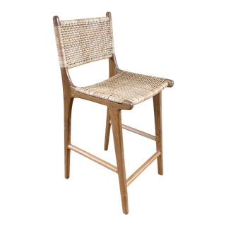 Vintage Stool with Rattan Seat and Back For Sale