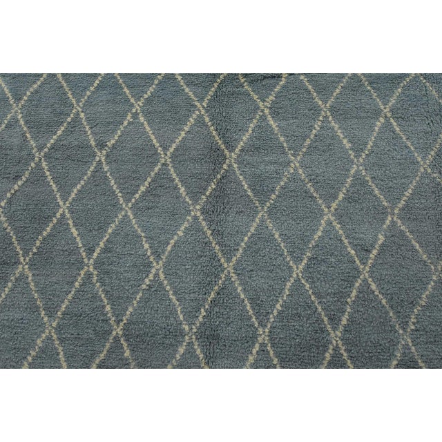 2020s Moroccan Rug 7’10” X 9’10” Blue Wool Contemporary Hand-Knotted Carpet For Sale - Image 5 of 15