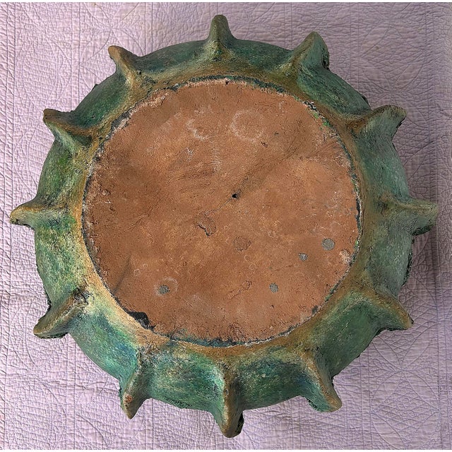 2020s Large Balinese Teal Fluted Terracotta Planter For Sale - Image 5 of 5