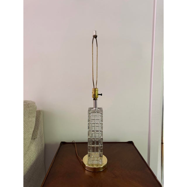 Vintage Portuguese Crystal Column Table Lamp - Faceted Stacked Block For Sale In New York - Image 6 of 11