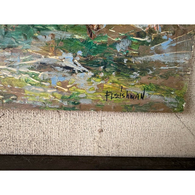 Green 1960’s Ned Fleishman Expressionist Abstract Oil Painting on Masonite Painting – Framed For Sale - Image 8 of 11