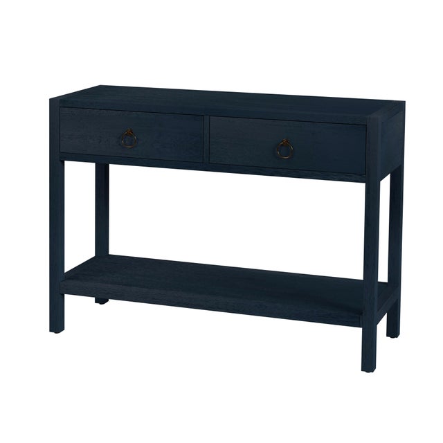 Blue Lark 44 in. W Rectangular Wood 2 Drawer Console Table with Lower Open Shelf, Navy Blue For Sale - Image 8 of 8