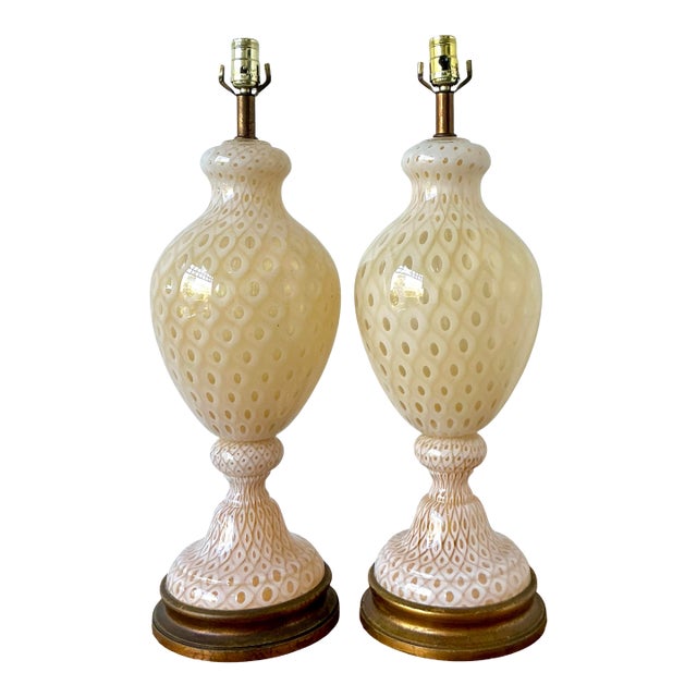 Vintage Italian Murano Glass Lamps - A Pair For Sale