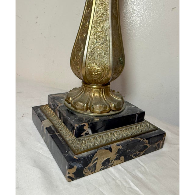 Antique Ornate Henry Hooper & Co. Electrified Brass Marble Astral Oil Table Lamp For Sale - Image 4 of 10