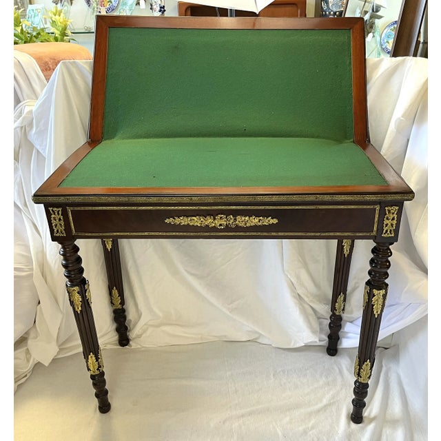 Late 19th Century French Louis XVI Style Mahogany Game Table With Brass Ormolu and Felt Top For Sale - Image 13 of 13