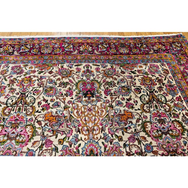 Early 19th Century Vintage Persian Kerman Lavar Rug, Handwoven Floral Pattern, Ivory & Crimson, 9’ X 12’ For Sale - Image 5 of 10