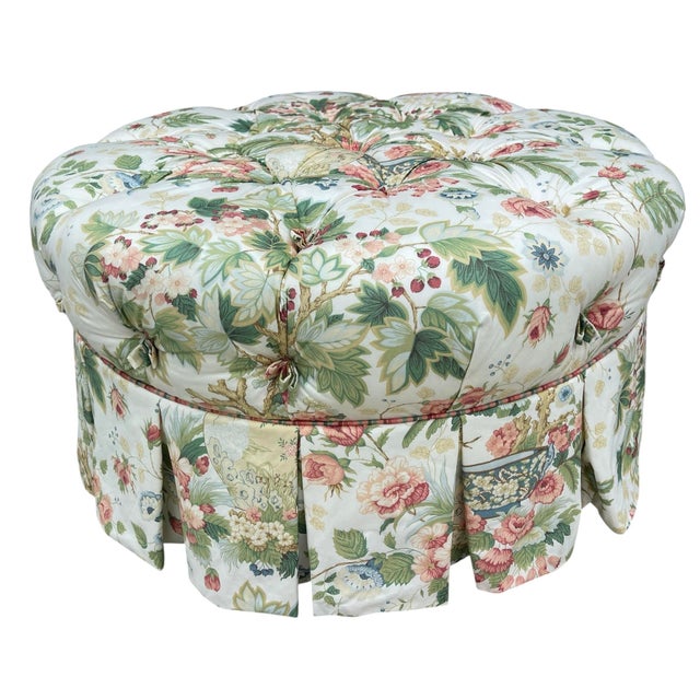Hickory Chair Furniture Company Vintage Hickory Chair Tufted Round Ottoman in Botanical Print For Sale - Image 4 of 15