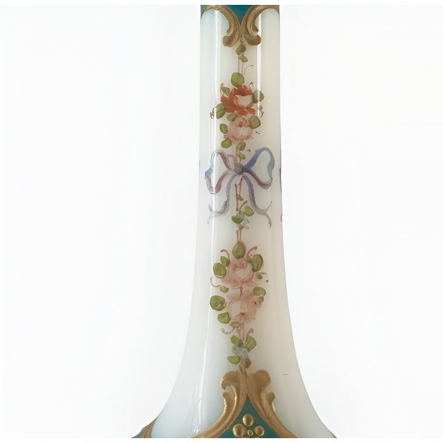 Antique French Opaline Glass Bud Vase With Gilt Lip, Bows & Flowers, 1900, Paris For Sale - Image 9 of 11