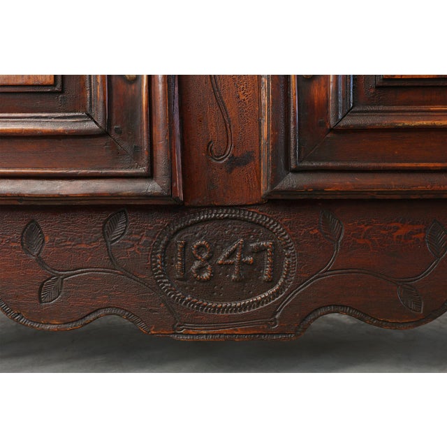 French Provincial Carved Cabinet with Great Patina, 1841 For Sale - Image 10 of 18