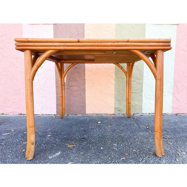Brown Palm Beach Regency Vintage Florida Flip Top Rattan Game Table For Sale - Image 8 of 12