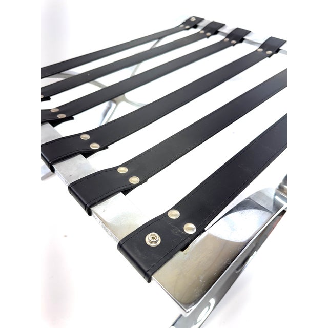 Chrome Vintage Barcelona Style Ottoman in the Manner of Mies Van Der Rohe – Black Leather & Chrome For Sale - Image 8 of 10