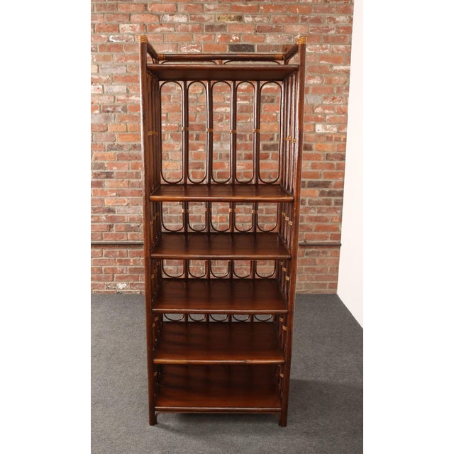 Mid-Century Modern Vintage French Stained Bamboo and Rattan Six Tier Open Etagere / Bookshelf For Sale - Image 3 of 18