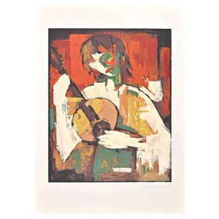 Alfredo Romagnoli, Guitar Player, 1970s, Lithograph For Sale